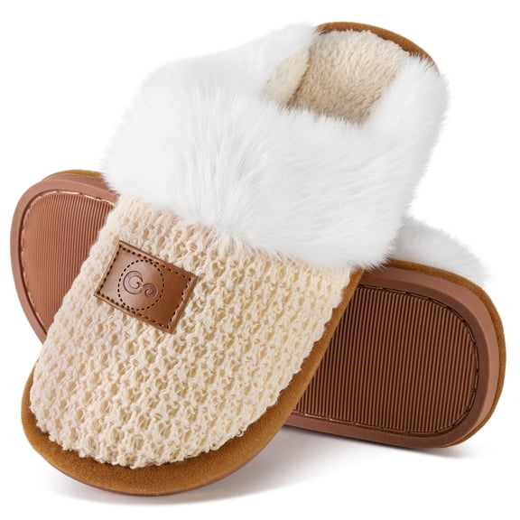 Ecetana Women's Fluffy Slippers Soft Comfort Memory Foam Indoor Outdoor House Slipper