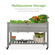 Best Choice Products Raised Garden Bed 48x24x32in Mobile Elevated Planter w/ Wheel Locks, Shelf, Liner - Gray