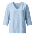 thumbnail image 5 of Endives Women's Linen Shirt Casual V Neck Long Sleeve Blouse Loose Fit Linen Tops Summer Outfit Light Blue, 5 of 5