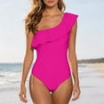 thumbnail image 2 of WEIGFI Women's Swimwear One-Piece Elegant Bathing Suit Flowy Ruffles One Shoulder Solid Color Tummy Control Beachwear Soft Party Swimwear,Hot Pink,M, 2 of 5