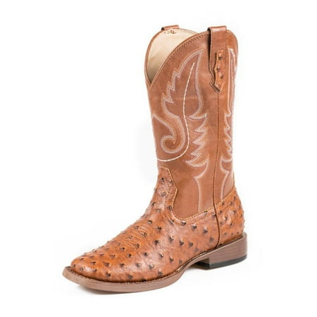 Roper Western Boots Men Square Toe Ostrich Tan 09-020-1900-0807