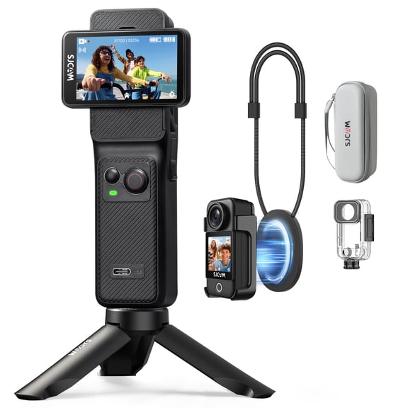 SJCAM C400 3 in 1 Vlogging Camera Combo, 4K Pocket Handheld Camera, 7H Power, 6-Axis Stabilization Action Camera, 2.29''Touch Screen, Waterproof Body Cam for Travel Vlog and YouTube Live Streaming