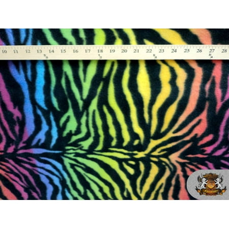 Zebra Print Fabric By The Yard - Fleece Printed Fabric Animal Print RAINBOW ZEBRA / 58