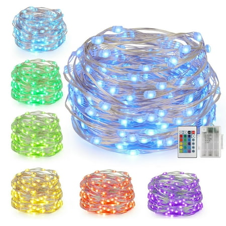 Battery Powered Party String Lights 16ft 50LED Copper Battery Powered Multi Color Changing Fairy String Lights With Remote Control for Indoor Bedroom Christmas Wedding Costume ()