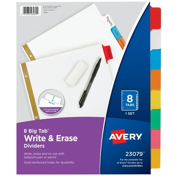 Avery Big Tab Write & Erase 8-Tab Dividers (23079)