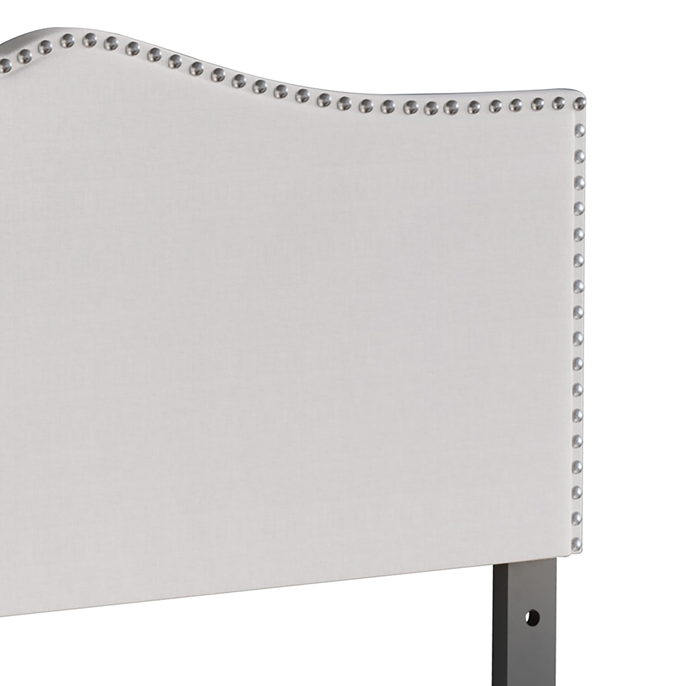 Castle Place Curved Upholstered Nailhead Trim Linen Headboard, Warm Grey, Queen