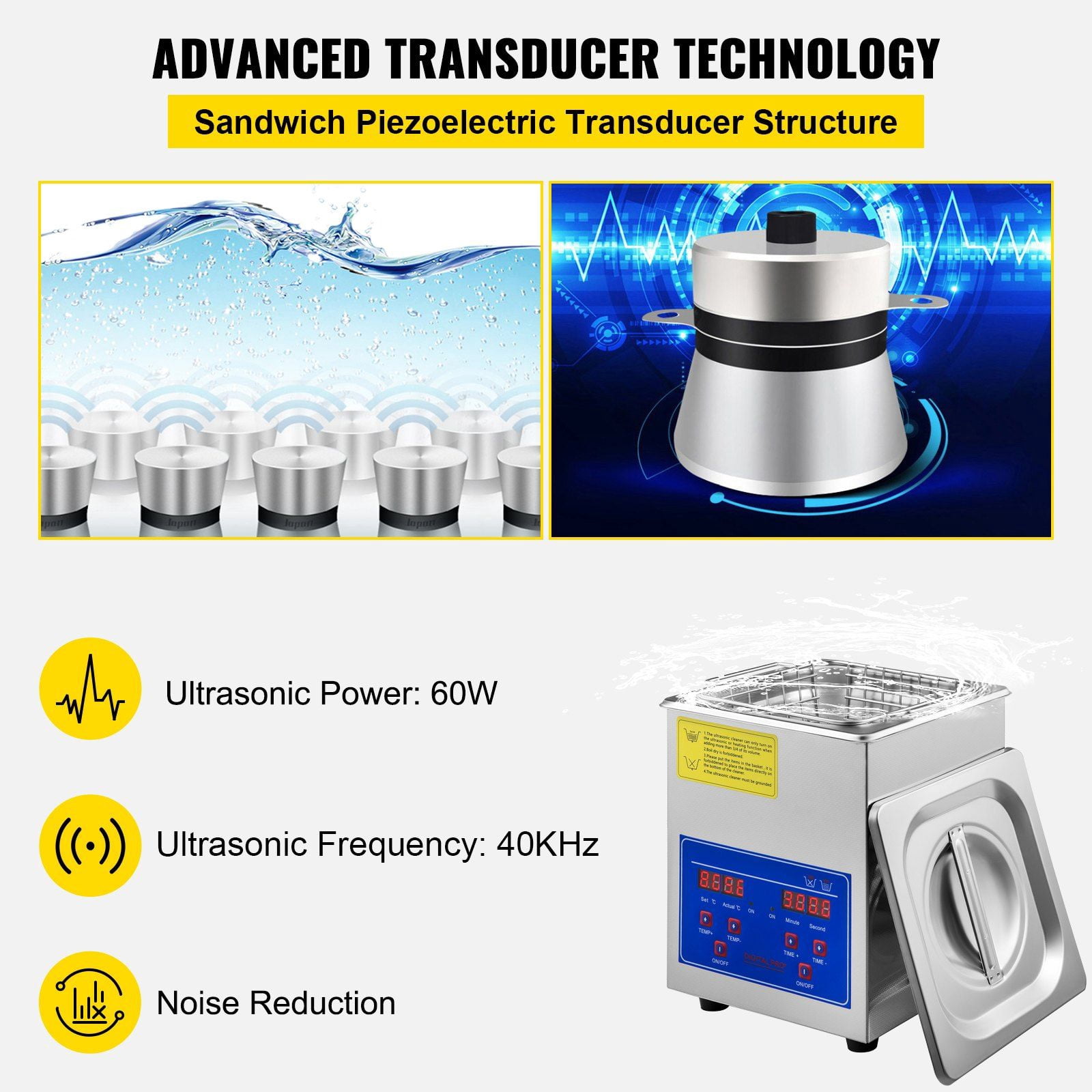 Sonic Cleaner 2L Digital Ultrasonic Jewelry Watch Glasses Diamond Eyeglass Small Parts Cleaner 40kHz 304 Stainless Steel 110V with Timer