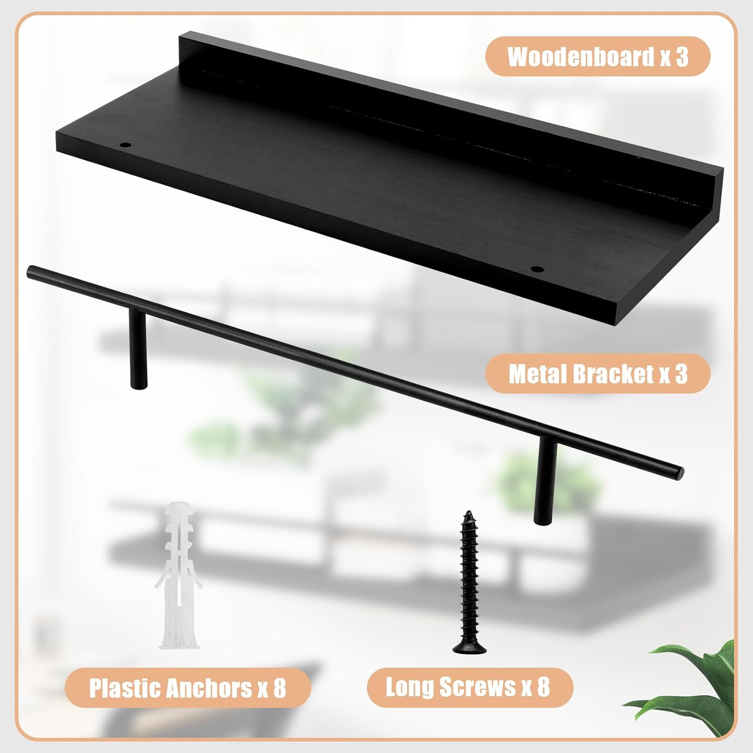 Floating Shelves Wall Mounted Set of 3, Black Wood Storage Shelf, Bathroom Wall Shelves Over Toilet, Floating Shelf for Bathroom Living Room Bedroom Kitchen Office
