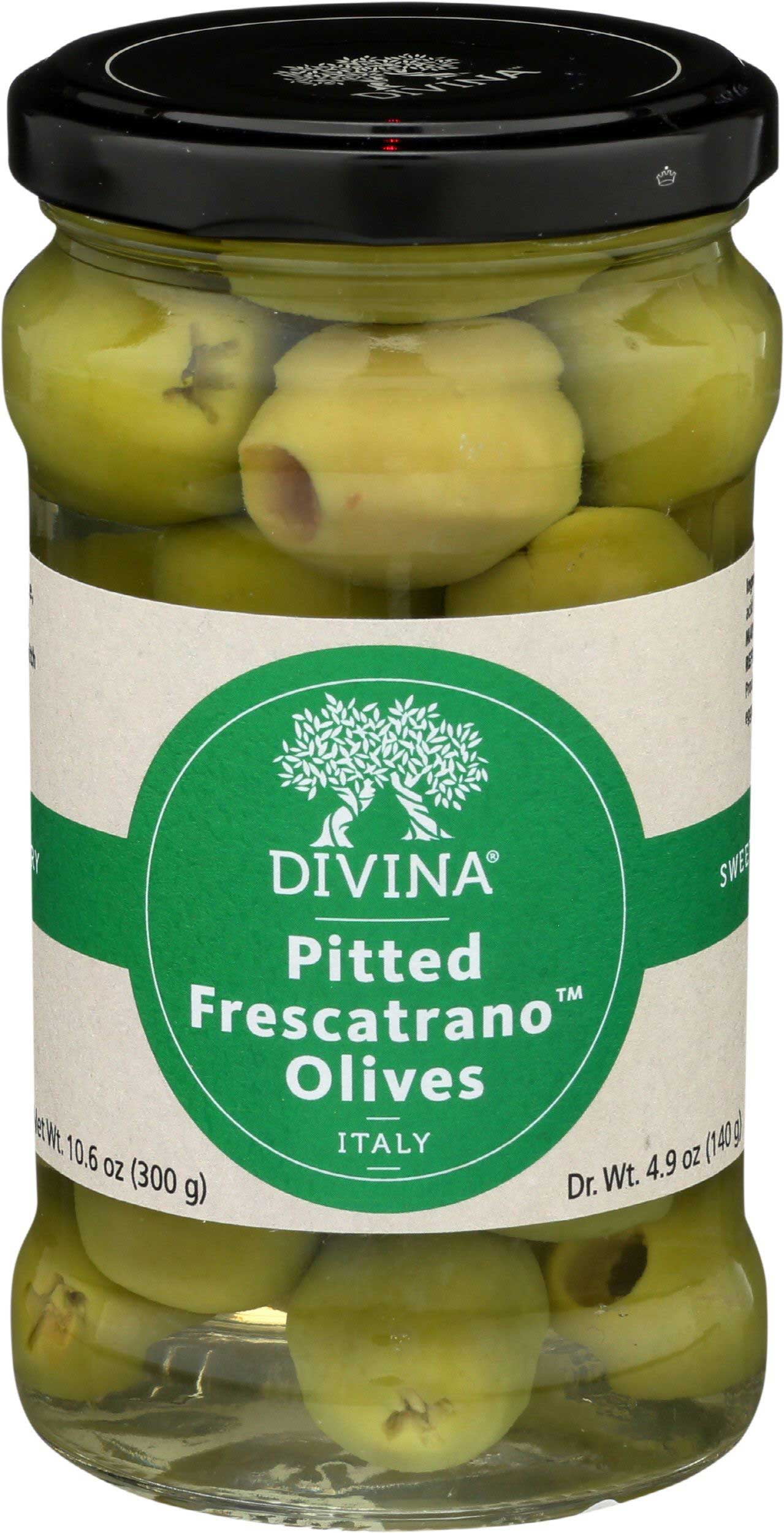 Divina Pitted Frescatrano Olives, 4.9 Ounce 6 per case.