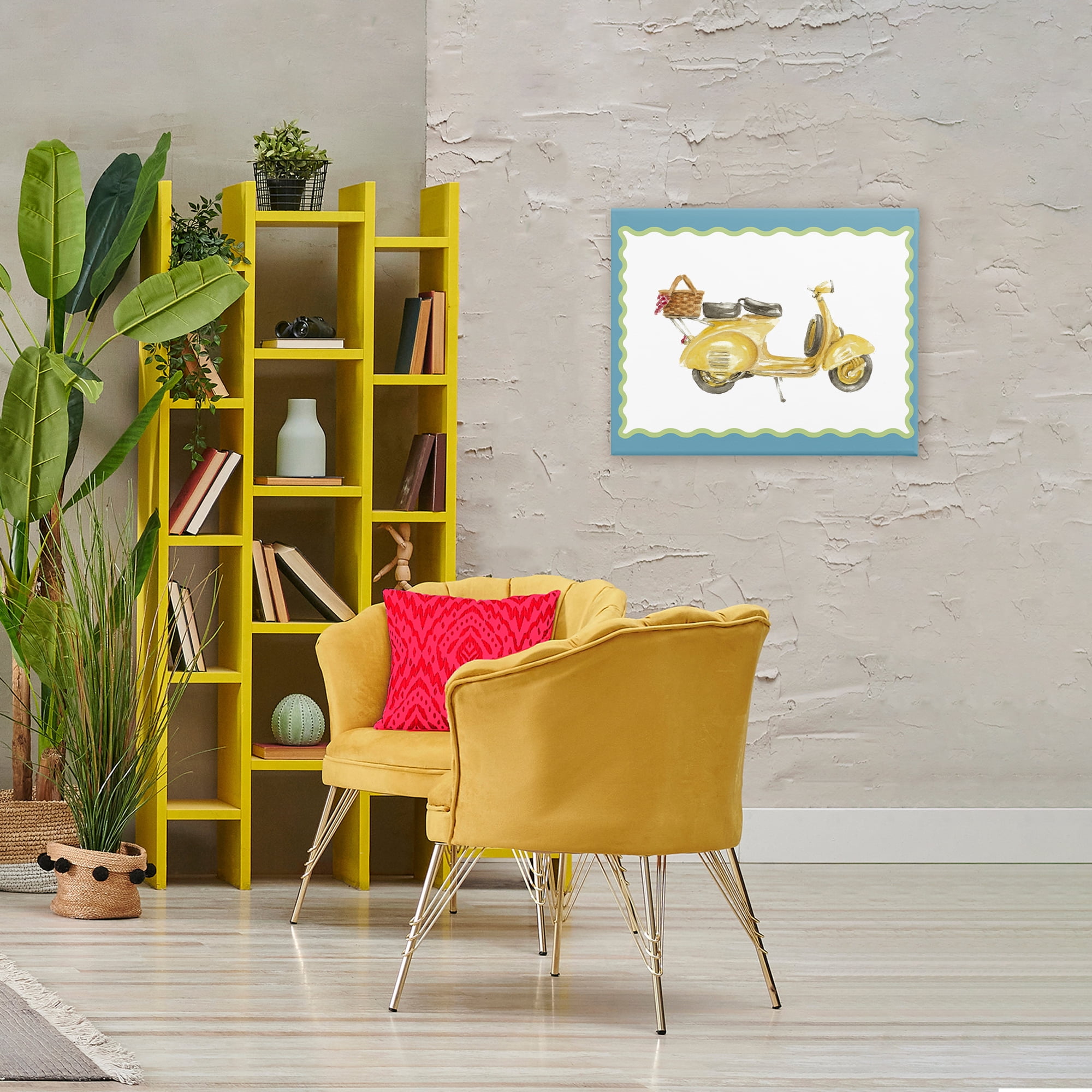 Stupell Industries Yellow Vespa with Wavy Border Canvas Wall Art, design by Lanie Loreth