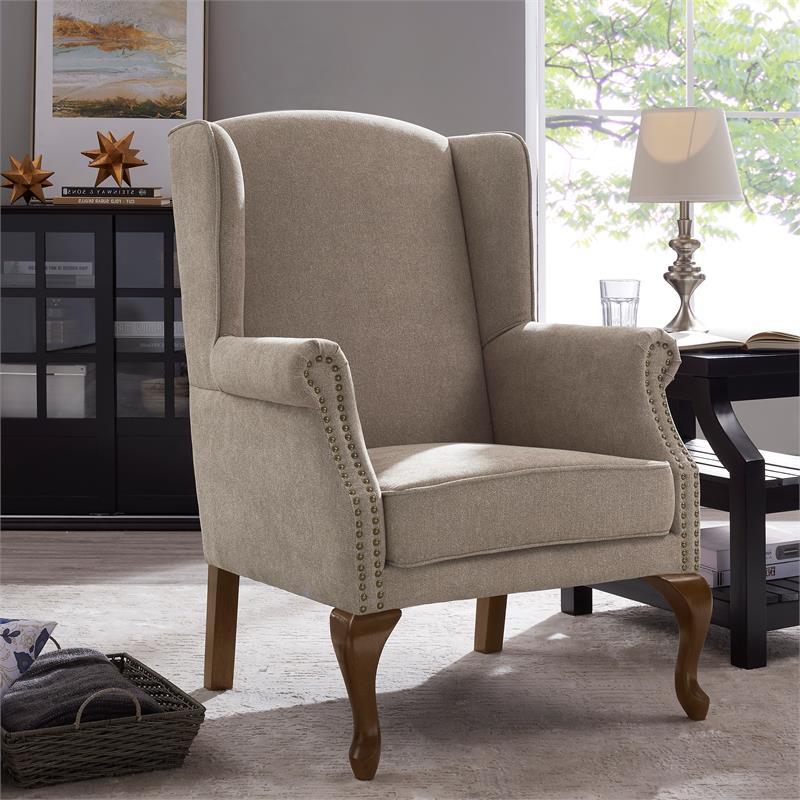 Lorell Wingback Beige Oatmeal Fabric Upholstered Arm Chair Walmart