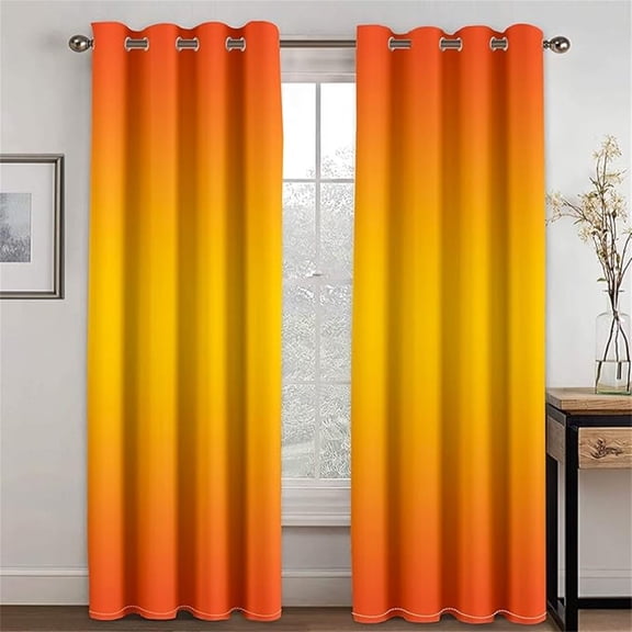 3D Sunset Orange Gradient Thermal Insulated Blackout Curtains, Grommet Light Blocking Curtain Set, Thermal Insulated Window Curtain For Bedroom Living Room Windows 53"W x 96"L (Pack of 2)