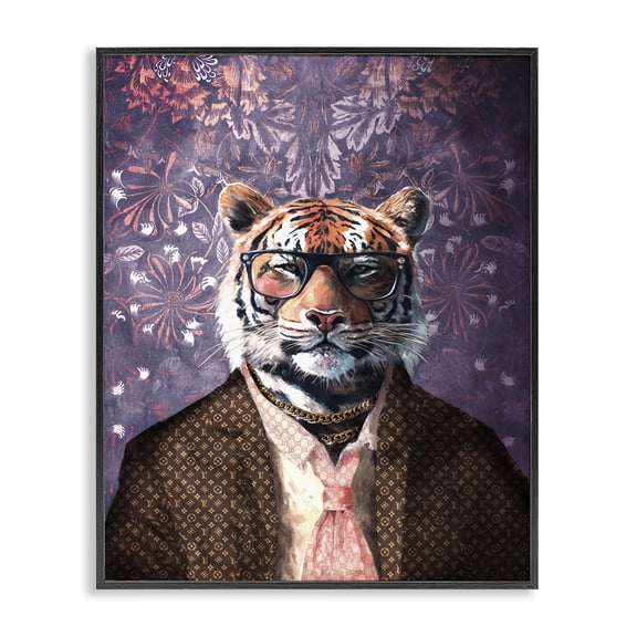 Stupell Industries Eclectic Tiger in Style on Florals Black Framed Giclee Art, 11 x 14, by Svetlana Aleynikova