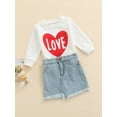 thumbnail image 3 of Toddler Kids Baby Girl Valentine's Day 2Pcs Skirt Sets Love Heart Print Pullover Tops Denim A-Line Dress Outfits, 3 of 8