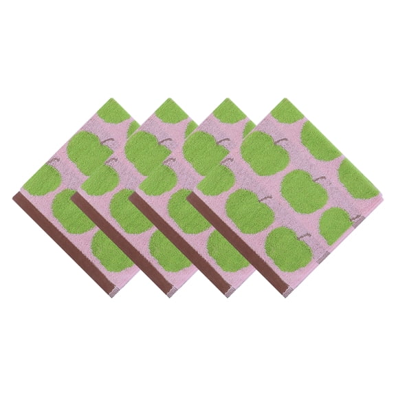Unique Bargains 4Pcs Fruit Printed Cotton Soft Absorbent Face Cloths Green 13" x 13"
