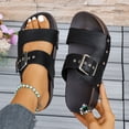 thumbnail image 3 of Rokment Punk Studded Buckles Platform Sandals for Women 2026 Beach Summer Fashion Casual Leather Faux Wooden Footbed Mid Heels Comfortable Walking Slip on Slides Black Size 6, 3 of 9