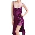 thumbnail image 4 of Defitshape Women's Silk Nightgown Summer Chemise Knotted Lace Satin Pajama Dress Drape Neck Backless High Slit Knee Length Sleep Dress Spaghetti Straps Lingerie Flounce Flowy Purple Medium, 4 of 5