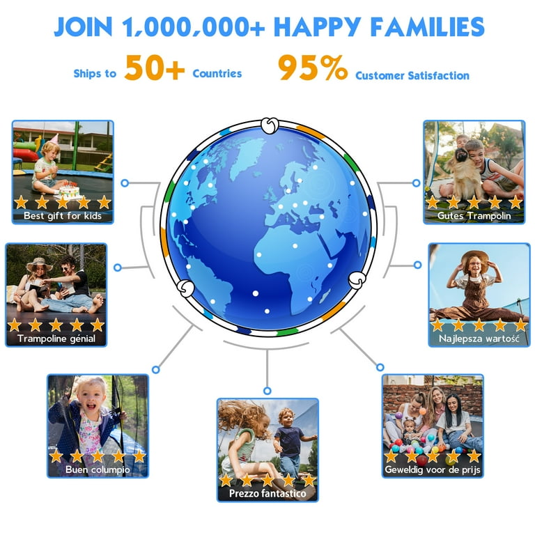 YORIN 8FT Trampoline with 800LBS Capacity, Enclosure Net & LED