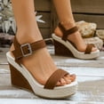 thumbnail image 4 of Rokment Women's Wedge High Heels Dressy Sandals Stylish Casual Suede Open Toe Ankle Strap Espadrilles Chunky Extra Heeled Dress Summer Shoes for Ladies Brown Size 8.5, 4 of 6