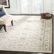 SAFAVIEH Vintage Persian Acacia Floral Bordered Polyester Rug, Ivory/Light Grey, 6' x 9'
