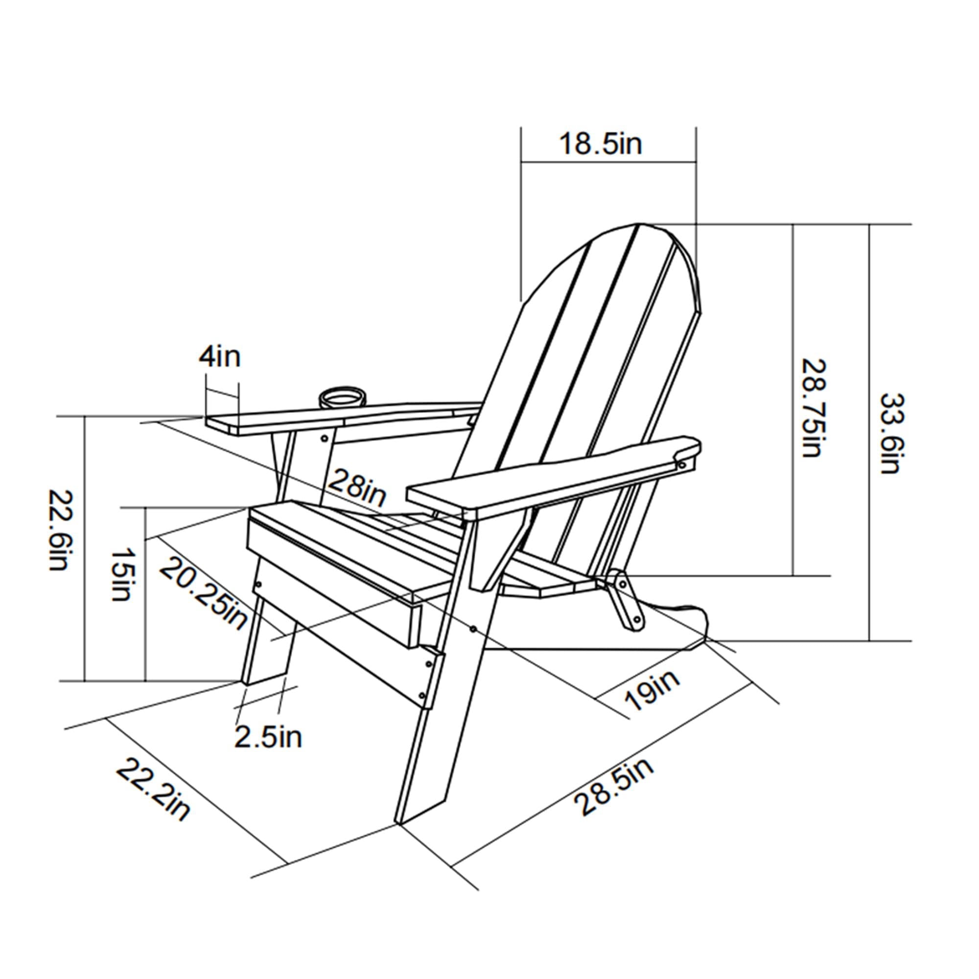 Resenkos HDPE Folding Adirondack Chair with Dual Cup Holder, Wood Look Composite Outdoor Seating for Patio and Deck, Black