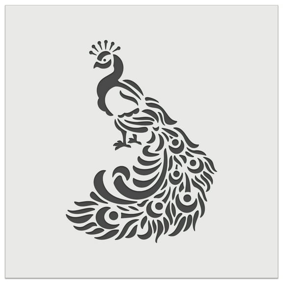 Peacock with Draping Tail Feathers DIY Cookie Wall Craft Stencil - 5.5 Inch