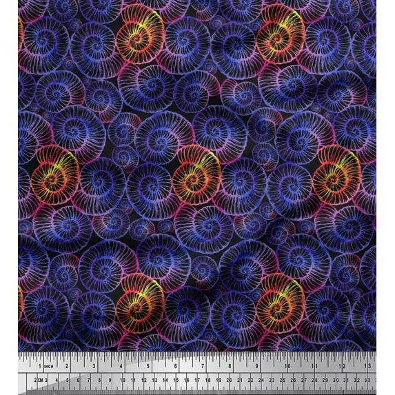 Soimoi Cotton Cambric Fabric Shells Ocean Decor Fabric Printed Yard 56 Inch Wide