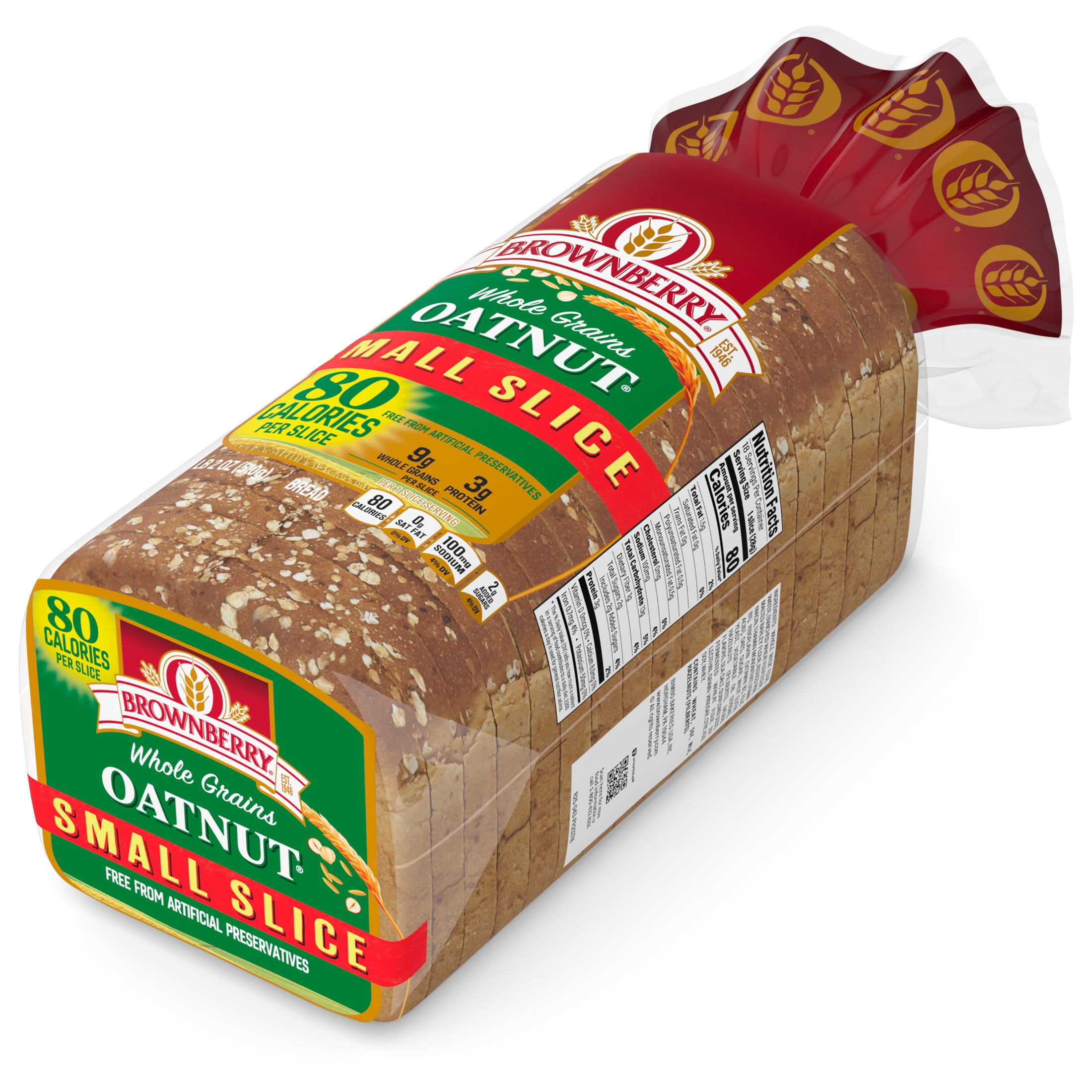 Brownberry Small Slice Oatnut Bread, 18 oz, Oat Bread, Bag