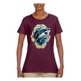 thumbnail image 2 of Ocean Shark Big Mouth Womens Graphic T-Shirt, Maroon, Small, 2 of 3