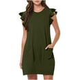 thumbnail image 2 of Leesechin Summer Dresses for Women Ladies Plus Size Elegant Dress Sweet & Cute V-Neck Mini Dress with Pocket Short Sleevele Ruffle Dress, 2 of 9