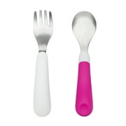 OXO Tot Toddler Stainless Steel Fork and Spoon 2 Piece Set for 12+ Months, Pink