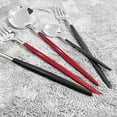 thumbnail image 4 of Nvzi 40-Piece Silverware Set Stainless Steel Reusable Utensils Forks Spoons Knives Set, Mirror Polished Cutlery Flatware Set, Great for Family Gatherings & Daily Use (10,Red Handle Silver), 4 of 5