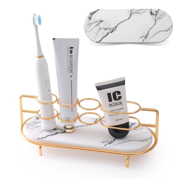 Toothbrush Holders for Bathroom,Metal Toothbrush Organizer with Diatomite Base, Water Absorption Quick Drying Bathroom Organizers and Storage - Golden