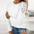 thumbnail image 1 of Hauts à Manches Longues pour Femmes, Blouse Décontractée Unie à Col Rond en Dentelle Ajourée, T-shirt Amincissant, 1 of 6