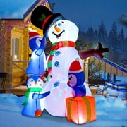 GOOSH 5.6 FT Christmas Inflatable Snowman with Penguins, Xmas Snow Man Blow Up Yard Decorations with Built-in LED Lights for Outdoor Garden Holiday Party Decor