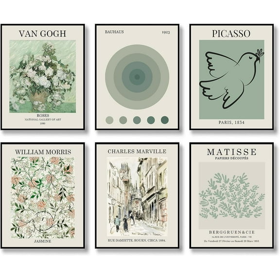 Sage Green Wall Art Prints with Matisse Master Wall Decor Abstract Exhibition Posters Vintage Boho Art Prints Retro Room Decor Aesthetic 8x10 Inches Unframed