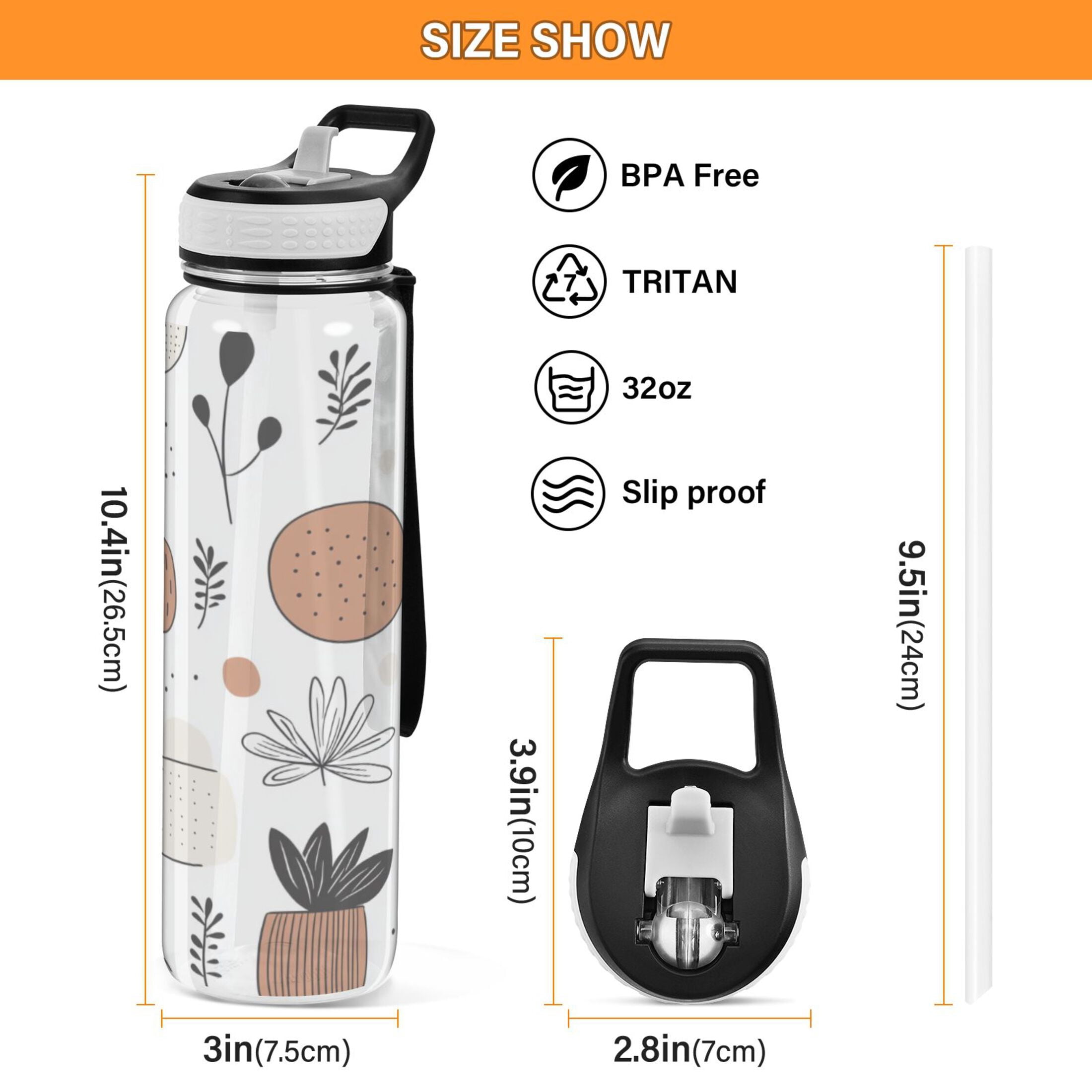 Vibrant Floral Brush Strokes 1000ml Tritan Sport Bottle Straw LeakProof Food-Grade Portable Wide Handle