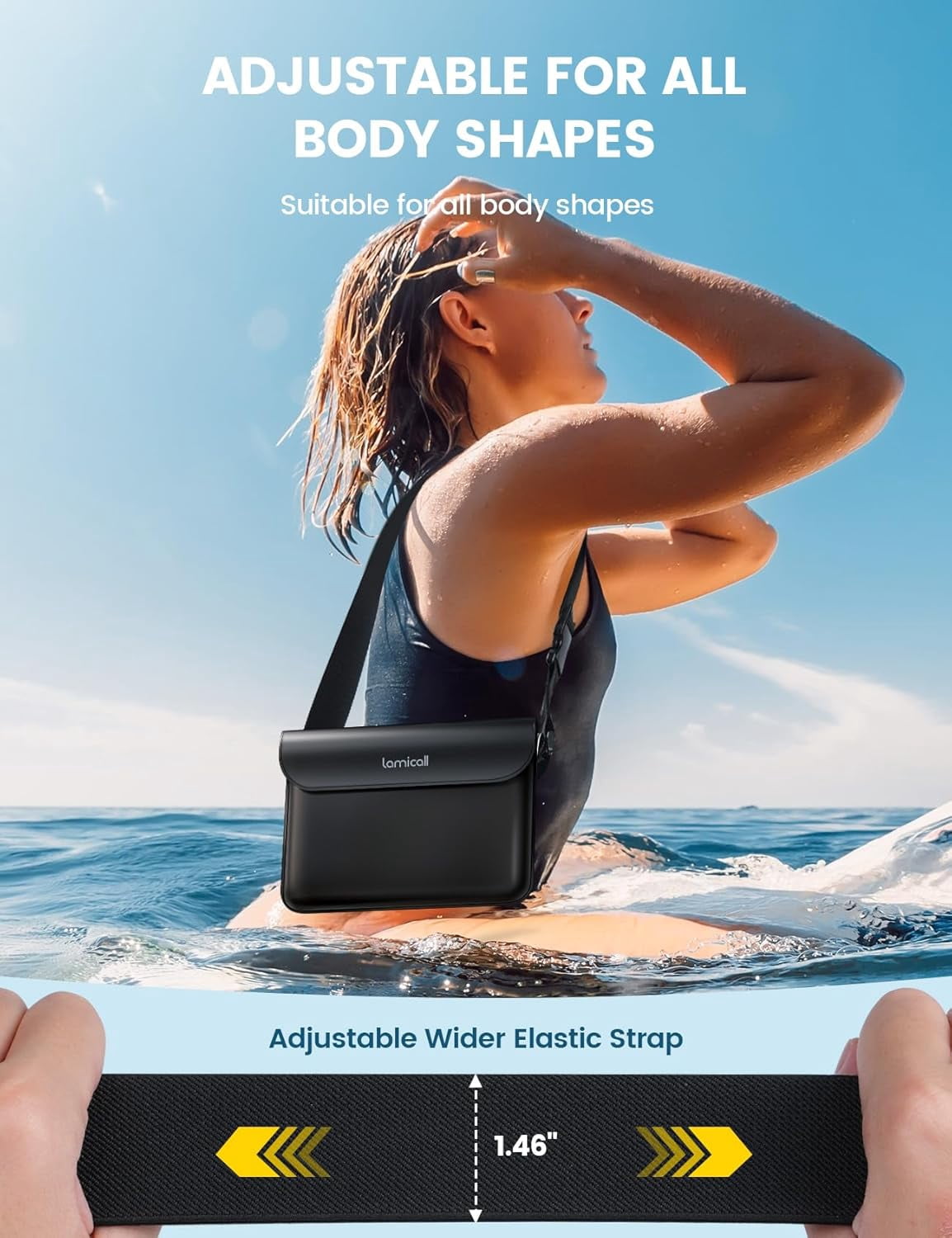 Waterproof Fanny Pack Pouch [Elastic Waist Strap] - IPX8 Dry Bags Water Proof for Swimming, Beach, Kayaking, Cruise Ship Essentials, 8.7” iPhone 17 16 15 Pro Max Air 2