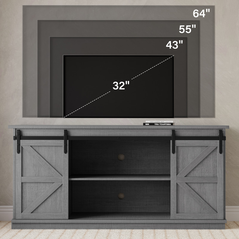Furmax 65 inch TV Stand Entertainment Center with Sliding Barn Doors and Storage,Gary