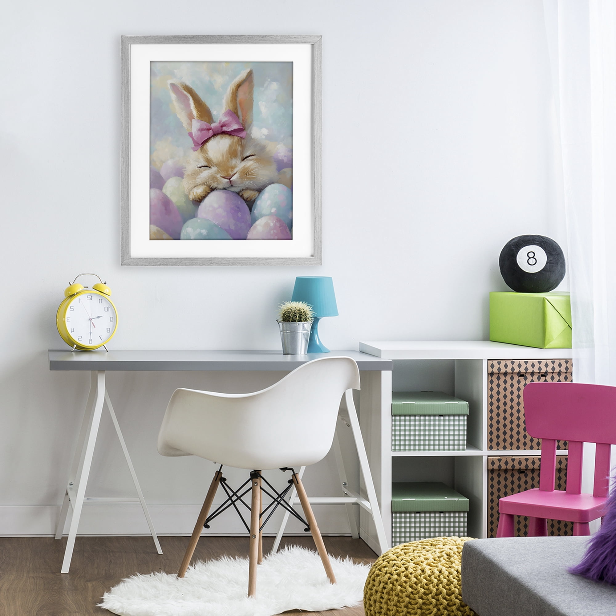 Stupell Industries Sleeping Easter Bunny with Eggs Gray Framed Print Under Glass, design by The Prints Vibe