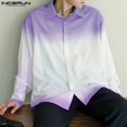 thumbnail image 2 of INCERUN Tops 2024 estilo coreano moda para hombres diseño de color degradado camisas casuales ropa de calle para hombre blusa de manga larga con solapa S-5XL, 2 of 5
