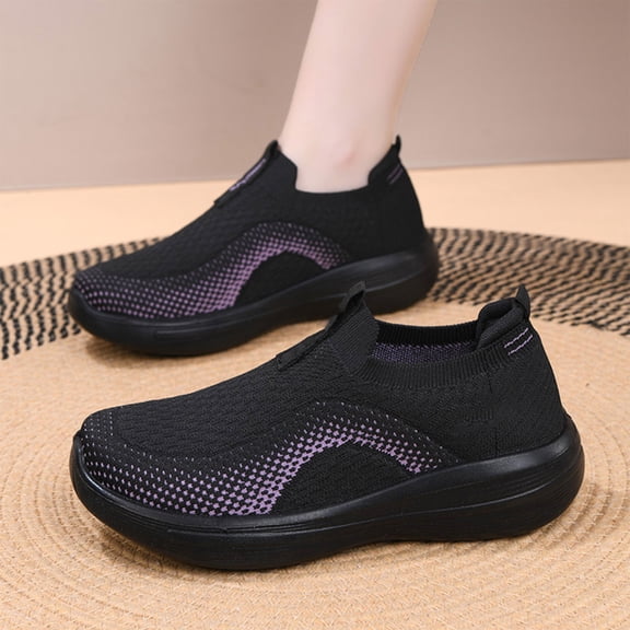 Womens Soft Sole Comfort Slip On Shoes, Casual Breathable Walking Flats, Lightweight Fashion Sneakers For Daily Wear