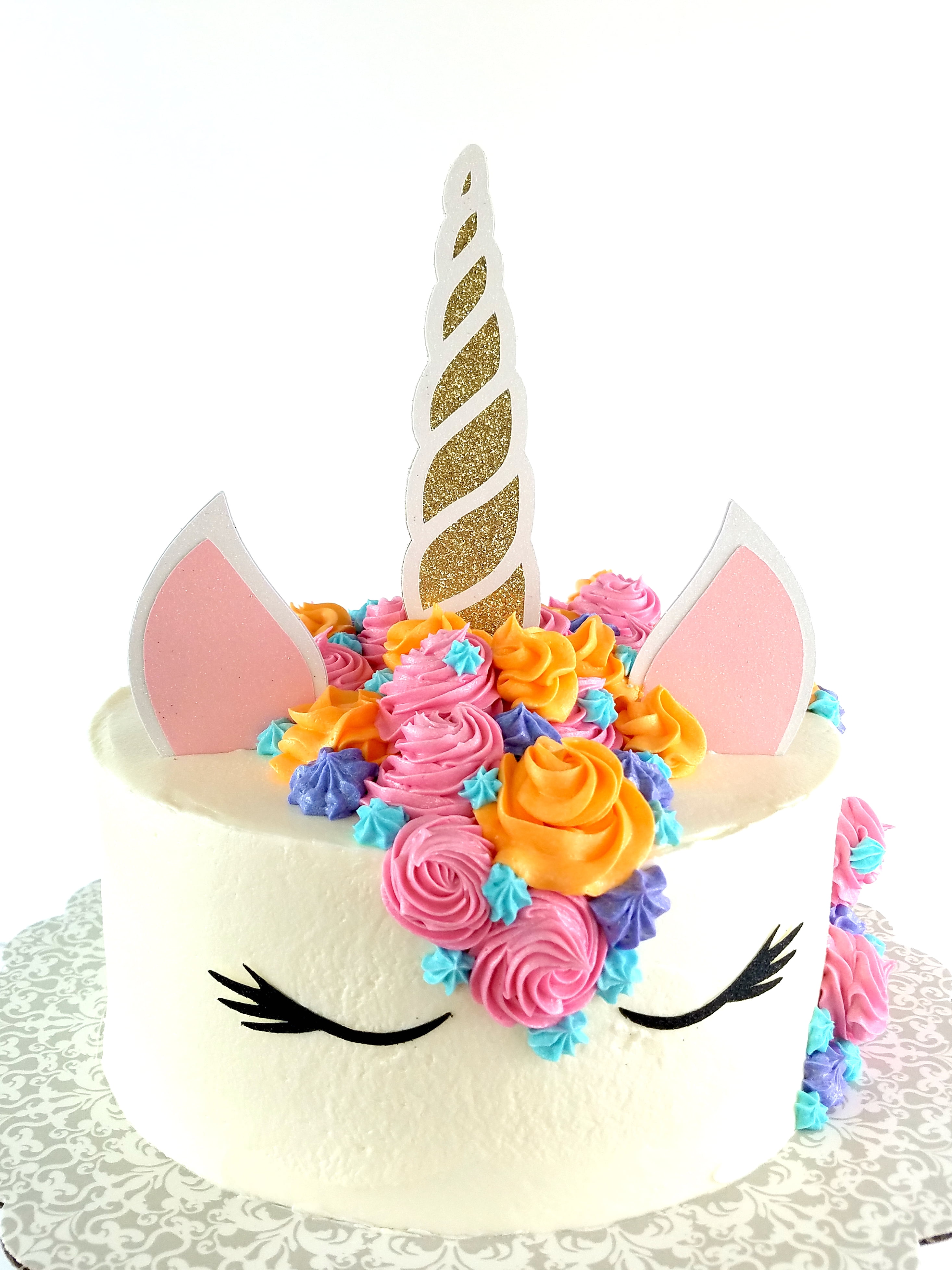 Unicorn Head Ears Horn Happy Birthday Cake Topper Baby Shower Cupcake Toppers 8C 
