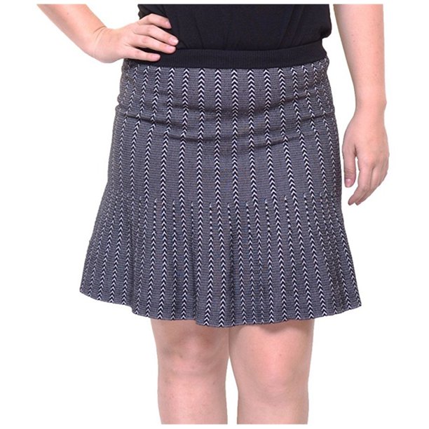 Rachel Roy Falda acampanada a rayas para mujer, negra, pequeña