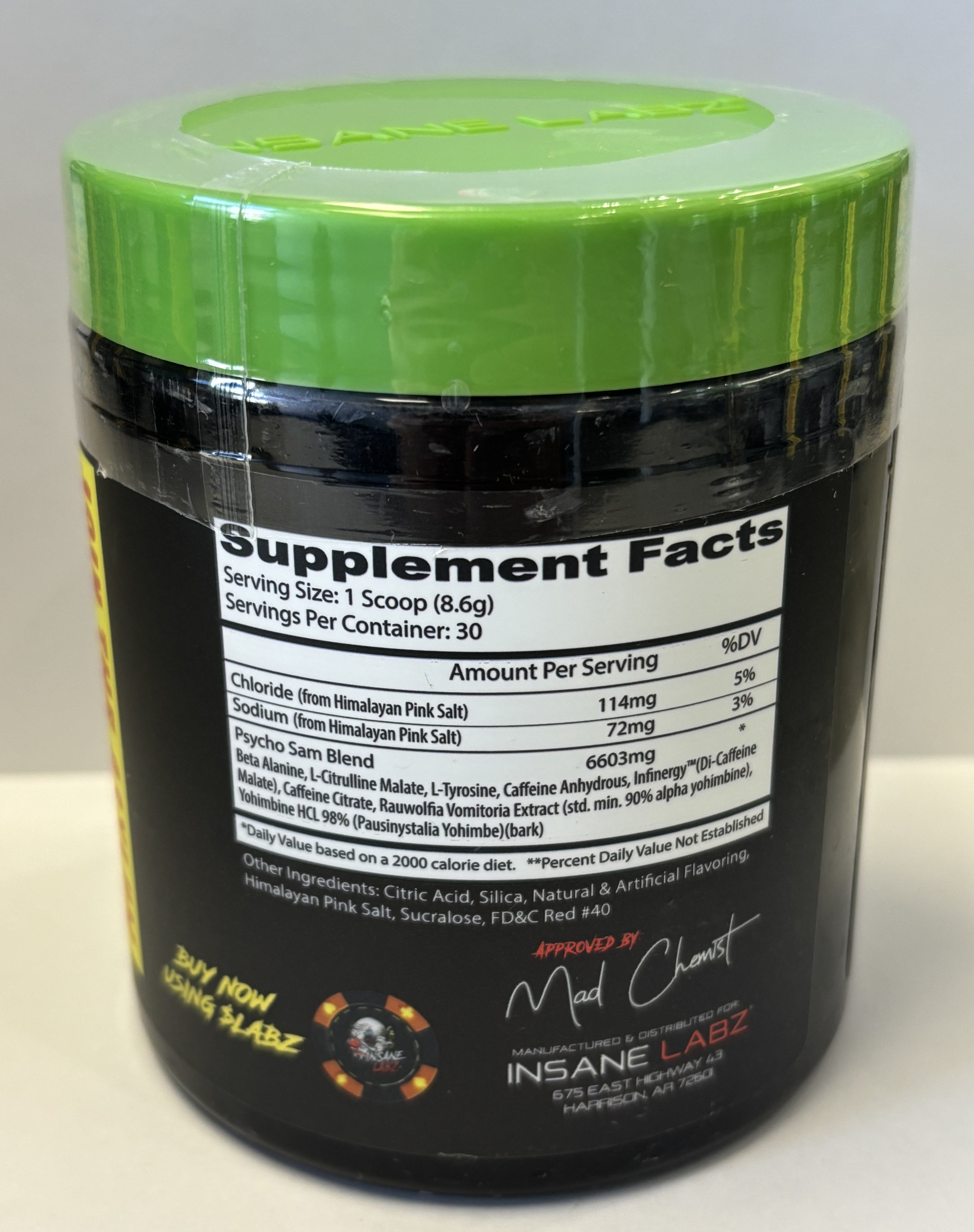 Insane Labz Psycho Sam Pre Workout Watermelon 30 Servings 8.2 oz