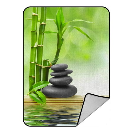 Bamboo Throw Blanket YKCG Japanese Bamboo Stone Water Home Decor Blanket Crystal Velvet Front and Lambswool Sherpa Fleece Back Throw Blanket 58x80inches ()