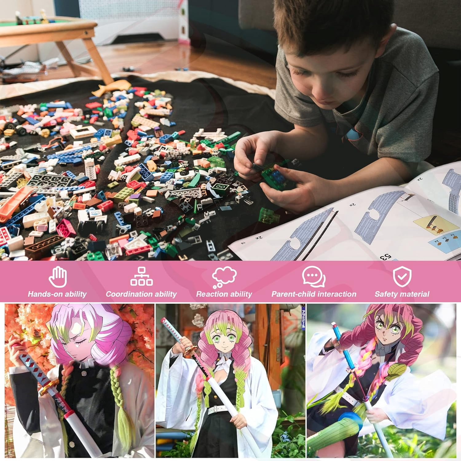 GZBricker Kanroji Mitsuri Katana Swords Building Sets Cosplay Anime for Adults Compatible with Lego