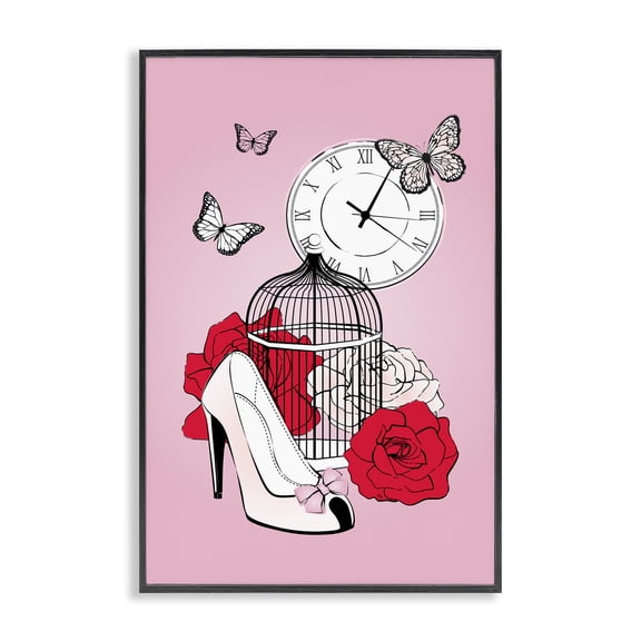 Stupell Industries Romantic Bird Cage Animals & Insects Painting Black Framed Art Print Wall Art, 12 x 18