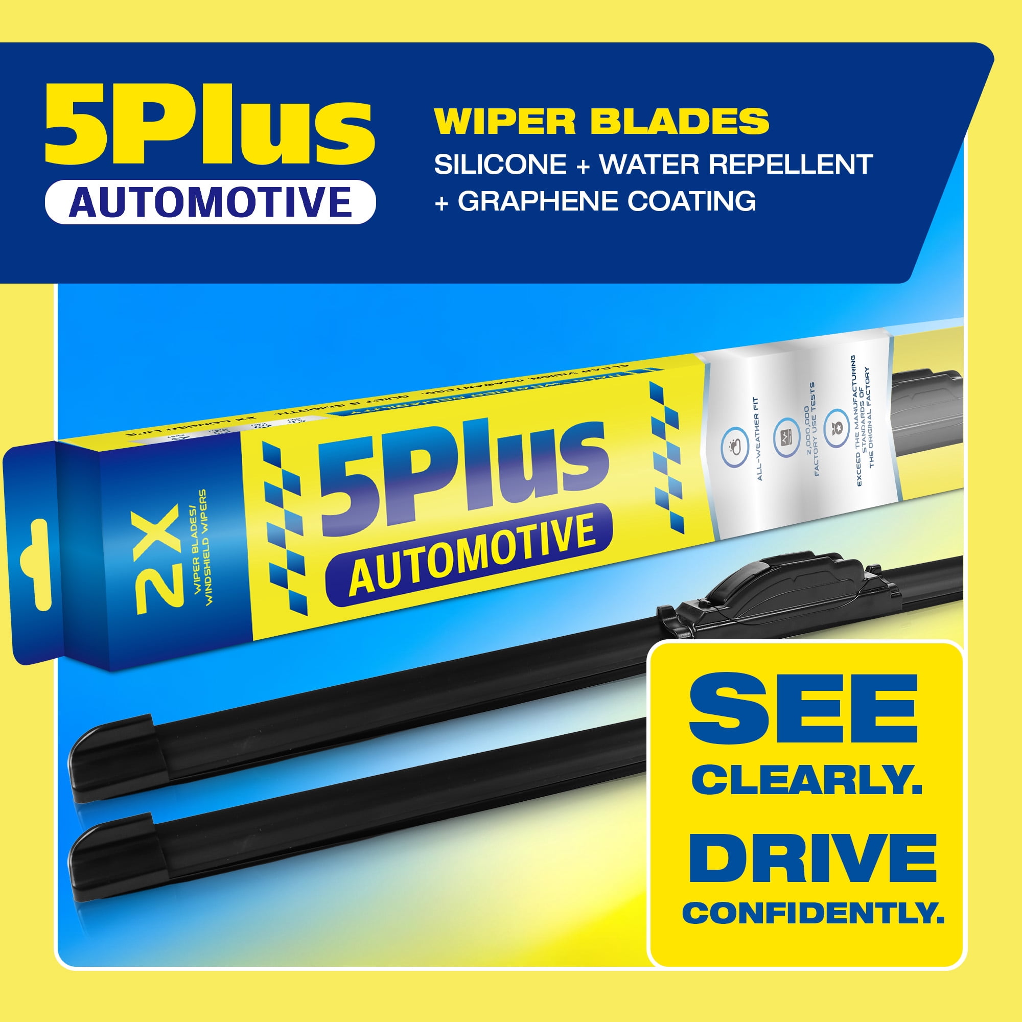 5 PLUS 22 Wiper Blades 2 Pack Silicone Water Repellent Beam Windshield Wiper Blades Fit J-Hook Arm- OEM Quality Premium All-Seasons Wiper blades