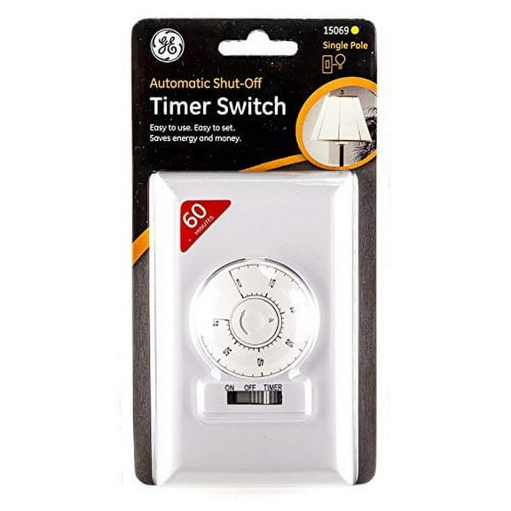 GE 15069 Automatic Shut-Off 60 Minute Timer Switch Single Pole, White